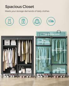 SONGMICS Wardrobe Closet, 65 Inch Heavy Duty Portable Closet, Freestanding Closet Organizer, Clothes Rack With Cover, 2 Hanging Rails, 3 Shelves,4 Side Pockets