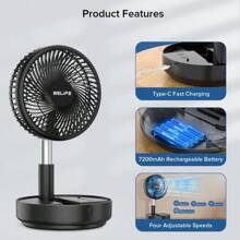 Belife X8 Portable Fan, Cordless Oscillating Fan With Remote, Foldable Telescopic Adjustable Height Fan, USB Rechargeable 7200mAh Battery Operated Camping Fan For Travel Outdoor Home Bedroom Sleeping - 白色 - 查看 4