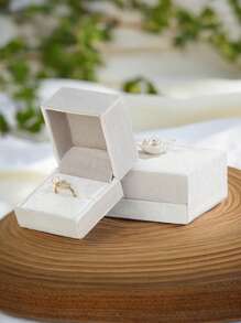 1pc Gray Magnolia Pearl Velvet Jewelry Storage Box For Ring, Necklace - Multicolor - View 5