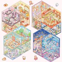 25 张宠物贴纸 + 20 种不同场景迷你风景贴纸书 - 微场景布局风景 3D 分层微型房屋贴纸套装，适合女孩、学校用品、返校 - 彩色 - 查看 3