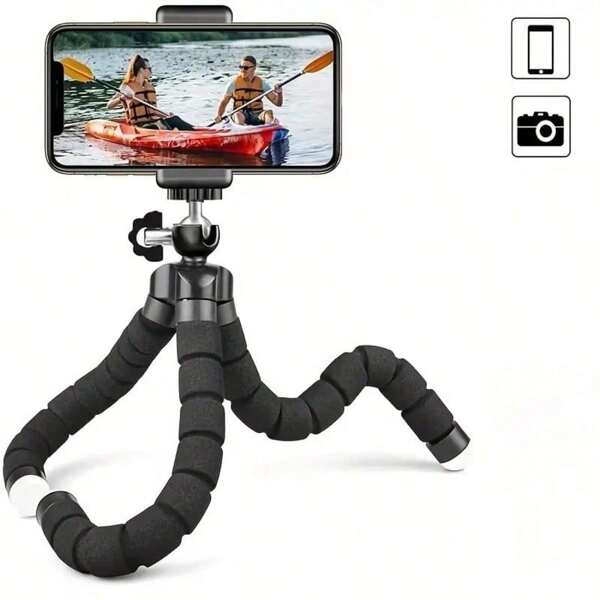 1 Stück flexibler Oktopus-Stativ, Mini Handy & Kamera Ständer mit Schaumgriff, 360° drehbar, tragbarer verstellbarer Halter mit Universalclip für Fotografie & Videografie