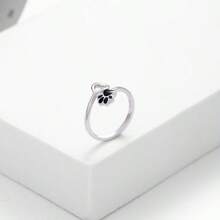925 Sterling Zilver Mode Delicate Hart & Kattenpoot Hars Hypoallergene Open Ring