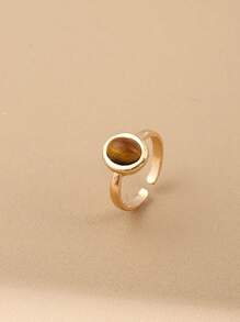 3pcs Tiger Eye Stone Sunflower Geometric Open Ring Set, Unique Elegant, Suitable For Commuting & Versatile Occasions - Multicolor - View 3