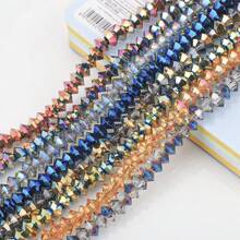 95pcs 6mm Crystal Glass Middle Hole Saucer Beads, Electroplated Colorful DIY Accessories For Shoes, Clothing, Hats, Phone Chains, Jewelry Making