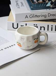 1pc Handmade Ceramic Mug, Asymmetrical Hand-Painted Cute Pattern, Flower Decor Mug, Everyday Drinkware For Office & Home, Suitable For Afternoon Tea, Coffee, Breakfast Oatmeal & Milk, Great Gift For Holidays & Birthdays Back To School