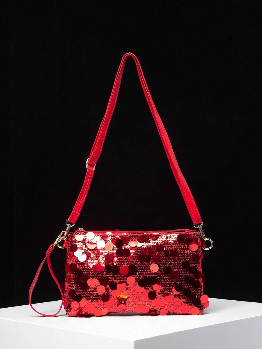 女士闪亮亮片手拿包，亮片包，女士派对礼服，优雅女包，婚礼用品，可调节肩带女士斜挎包（图案随机）