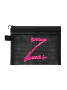 玫瑰红字母心形图案首字母A-Z透明网眼化妆品收纳袋，黑色网眼袋，多功能旅行便携包，口红护肤品收纳洗漱化妆包，学生文具袋，网眼拉链袋，旅行化妆品包装收纳袋，简约时尚，珠宝收纳，适用于住宿、旅行、商务、游泳和居家收纳 - 黑色 - 查看 21