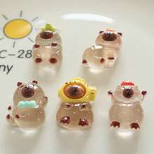 4 pezzi Mini decorazioni per orso marrone trasparente in resina, fermagli per capelli in acrilico color crema, accessori all'ingrosso per il fai-da-te