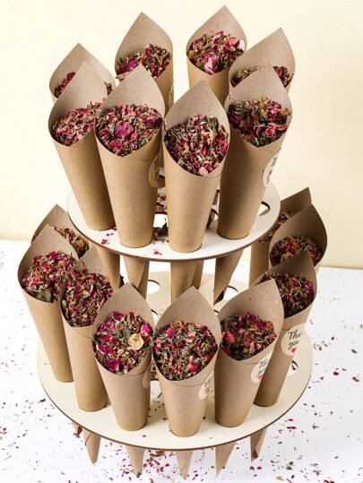 1 set supporto in legno per coni di coriandoli da matrimonio, supporto in carta kraft per ringraziamenti, decorazione rustica per matrimonio e feste, forniture per feste di matrimonio e compleanno, articoli da festa felici per matrimonio, decorazioni per matrimoni