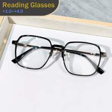 cabecade Gafas de lectura cuadradas grandes, montura de metal, gafas de lectura casuales, gafas de lectura para computadora, unisex, +1.0 a +4.0 - Transparente - Ver 17