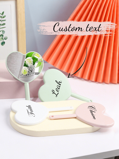 Customized Christmas Tree Shaped Handheld Makeup Mirror, Personalized Christmas Tree Shaped Mirror, Plastic Handled Makeup Mirror, Solid Color Portable Small Mirror With Hole, Christmas Style Single-Sided Mirror, Gift For Friends And Classmates