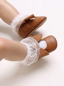 1 双棕色蝴蝶结软底公主鞋，适合 0-1 岁女婴 - 棕色 - 查看 2