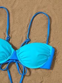 New Arrival Europe & America Style Solid Color Swimwear Two Pieces Bikini For Beach/Vacation - Blue - View 3