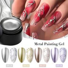 Mtssii 8ML 超亮金属绘画凝胶指甲油金银镜面凝胶指甲油花朵画线法式指甲油 - 彩色 - 查看 5