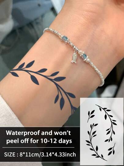 1Pc Plant Simple Temporary Tattoos Semi Permanent Tattoo Waterproof Sweatproof Last For 1-2 Weeks Realistic Herbal Juice Anti-Friction Non-Reflective Faux Black Fake Tattoos For Woman And Men Tattoo Stickers For Arm, Chest, Leg, Abdomen, Waist, Finger, Neck Modernist Body Art