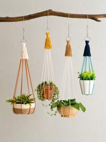 1 szt. wieszak na rośliny makrama, wisząca dekoracja w stylu boho do roślin pnących, ręcznie robiony kolorowy frędzel doniczka do kwiatów wiszący na sznurku wewnątrz - roślina i doniczka nie są dołączone