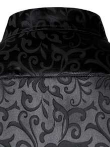 男士花卉提花长袖衬衫，商务休闲，秋季 - 黑色 - 查看 5