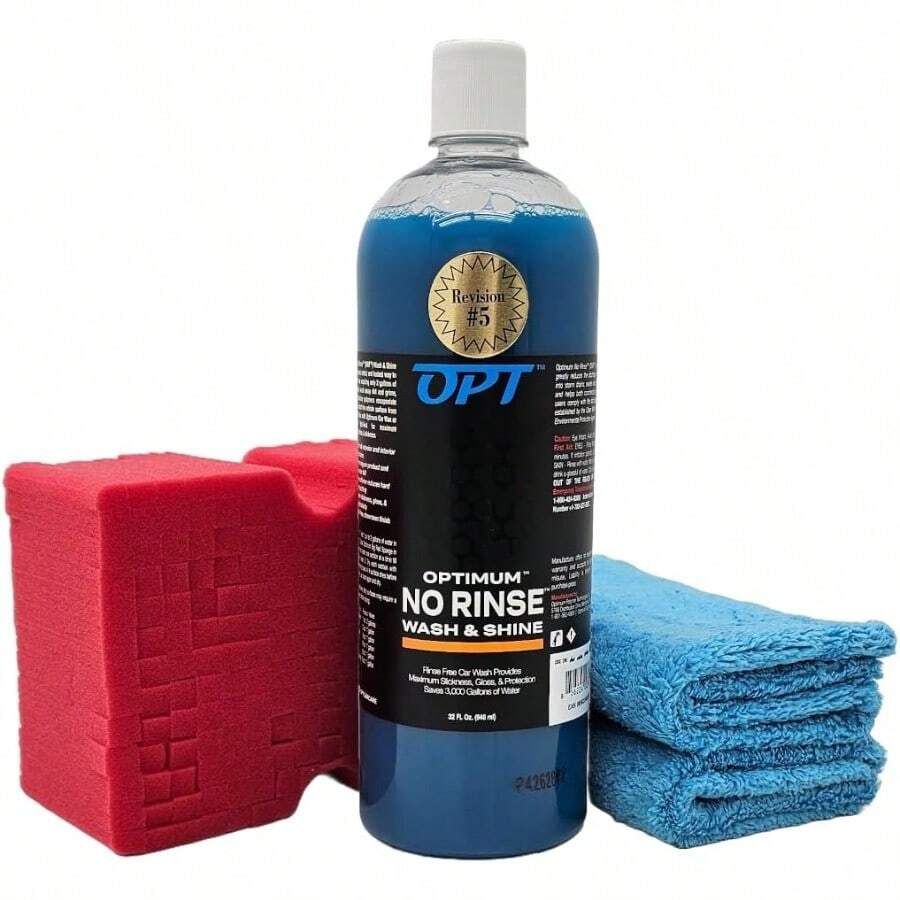 Optimum ONR Microfiber Car Drying Towel And BRS - Big Red Sponge Car Cleaning Kit 32 Oz. No Rinse Car Drying Towel And Car Wash Sponge For Detailing Cars Trucks Motorcycles And More - ONR,海綿和毛巾 - 查看 1