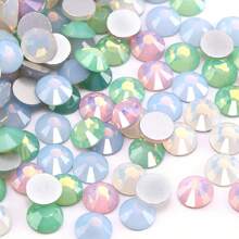 Serie ópalo redondo de cristal para aplicar con pegamento - piedras preciosas brillantes de 1,5-6,5 mm (0,059-0,256") para ropa, zapatos, bolsos, manualidades, bodas, Pascua, decoración del hogar - 1440/288 piezas (blanco/rosa pálido/azul/menta/colores surtidos)