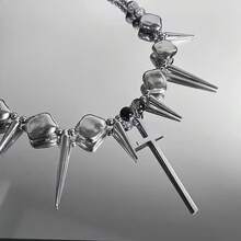 Cool Cross Rivet Punk Necklace Y2K Irregular Hip-Hop Necklace Suitable For Both Men And Women - Bạc - Xem 3