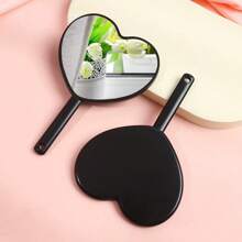 Personalized Handheld Makeup Mirror, Mini Heart-Shaped Compact Mirror, Plastic Handle Makeup Mirror, Solid Color Portable Small Mirror With Hole, Heart-Shaped Single-Sided Mirror, Gift For Friends, Classmates - Multicolor - View 8