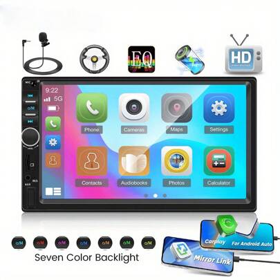 17,78 cm HD Auto-Stereo-Radio Double Din MP5 Multimedia-Player mit CarPlay & für Android Auto, Mirror Link, USB/AUX/TF, EQ, FM-Radio