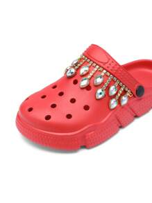 CIVHOM Women's Floral & Rhinestone Decor Clogs, Slip On Soft Sole Platform Casual Garden Slides, Summer Non-Slip Beach Slides - Burgundy - View 4