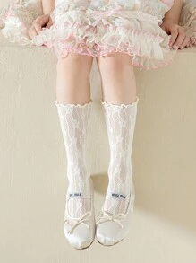 1双女童荷叶边镂空透气公主风过膝袜 - 彩色 - 查看 19