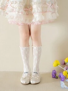 1双女童荷叶边镂空透气公主风过膝袜 - 彩色 - 查看 6