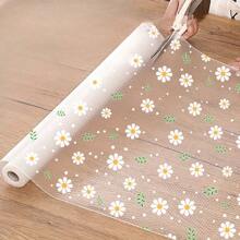 1 Roll Of Plastic Abrasion Resistant Waterproof Non-Slip Drawer Mat, Flower-Patterned, Moisture Proof, Dust Roll, For Kitchen Cabinets, Desk Protection, Refrigerator Lining