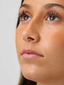 1 Piece Of S925 Double Hoop Single Row Diamond, Nose Ring, Conch Ring, Hoop Earrings, Nasal Septum Ring • Concha Ring • Tragus Ring • Car Earrings - Double-layer Nose Ring Smooth Surface - View 1