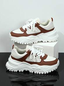New Thicker Sole All Black Chunky Sneakers, Women's Mesh Breathable Casual Shoes, Fashionable & Comfortable Walking Shoes, Shock-Absorbing, Anti-Skid, Anti-Odor, Running Shoes - Beige - View 1