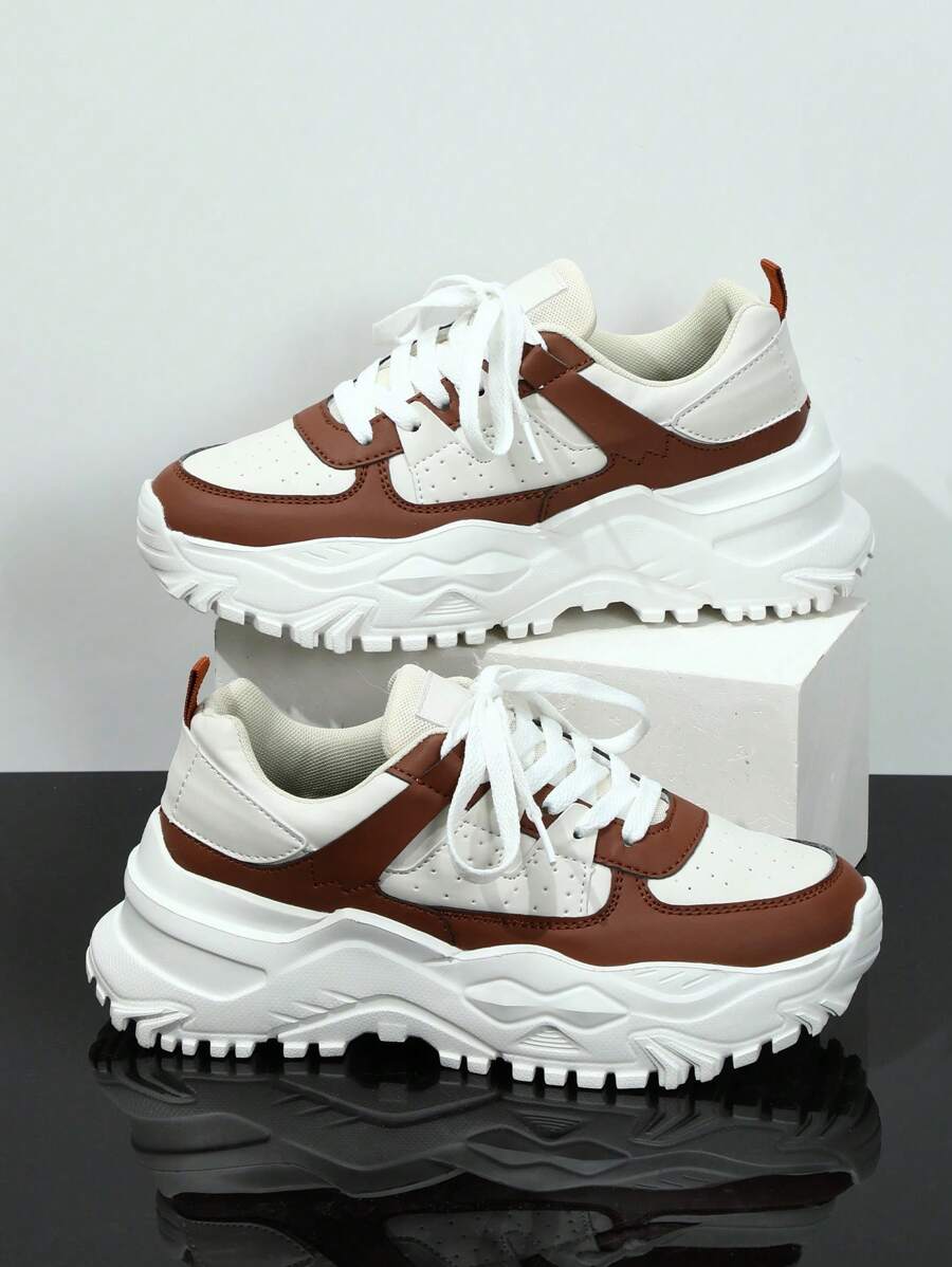 New Thicker Sole All Black Chunky Sneakers, Women's Mesh Breathable Casual Shoes, Fashionable & Comfortable Walking Shoes, Shock-Absorbing, Anti-Skid, Anti-Odor, Running Shoes - Beige - View 1