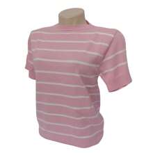 Striped Modal Blouse Short Sleeve Old Money Style Women's Fashion Spring Summer - 淺粉紅色與白色 - 查看 1