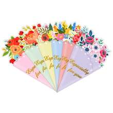 1 套 6 张混色贺卡 + 6 个白色信封、新款母亲节装饰派对手持花朵折叠感谢教师周卡片、护士节装饰派对用品、返校、学校用品