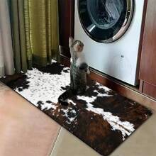 1 件柔软毛绒表面门垫，奶牛印花图案，房间/浴室/厨房装饰，抗疲劳地垫，舒适放松双脚，适合家庭，农舍风格浴室厨房装饰