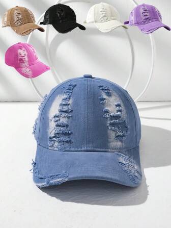 1pc Unisex Distressed Ombre Color Retro Casual Fashion Couple Cap