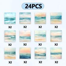 24pcs/Set Retro Beach Wave Theme Scrapbooking Paper, A5 Size, Beach Texture Background, Suitable For DIY Journal, Planner, Craft Paper, Junk Art, Cards, Photo Album, Handwork, Office Supplies, Diary Accessories