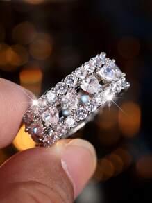 1 pieza Anillo de compromiso/propuesta elegante y lujoso con forma de corazón, lleno de amor