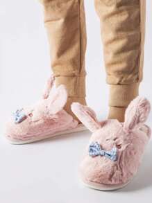 Gemre 女士毛绒蝴蝶结装饰家居拖鞋 - 粉色 - 查看 2