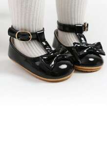 女婴玛丽珍平底鞋，防滑橡胶鞋底，适合搭配婴幼儿公主婚纱，优雅款式 - 黑色 - 查看 8