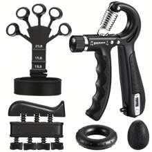5pcs Strength Trainer Kit With Finger Exerciser, Hand Grip Strengthener, Hand Extension Exerciser, Grip Ball And Forearm Workout Ring For Muscle Building - Black - View 1