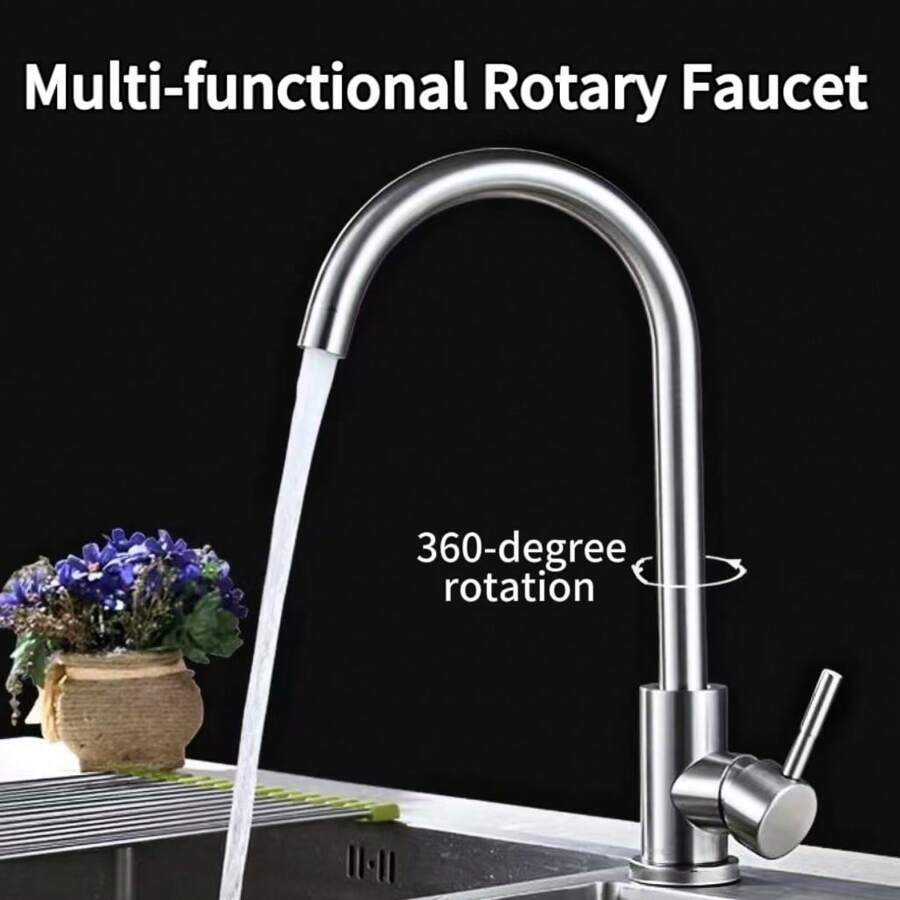 2-In-1 Kitchen Faucet With Rotating Stainless Steel Head, Both Cold And Hot Water Supply