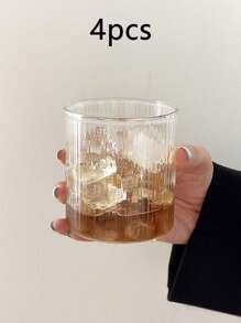 1pc/4pcs Vertical Stripe Glass Cup,Straight Design Glass Cup,Straight Coffee Glass Cup,Creative Glass Cup,Vertical Cold Drink Cup,Simple Beverage Cup,Retro Stripe Cup,Ribbed Transparent Coffee Cup,American Latte Coffee Cup,Heat-Resistant Drinking Glass Cup,Transparent Glass Cup,Beer Cup,Cocktail Cup,Summer Beverage Glass Cup,Beverage Cup
