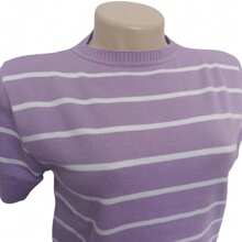 Striped Modal Blouse Short Sleeve Old Money Style Women's Fashion Spring Summer - 淡紫色與白色 - 查看 2