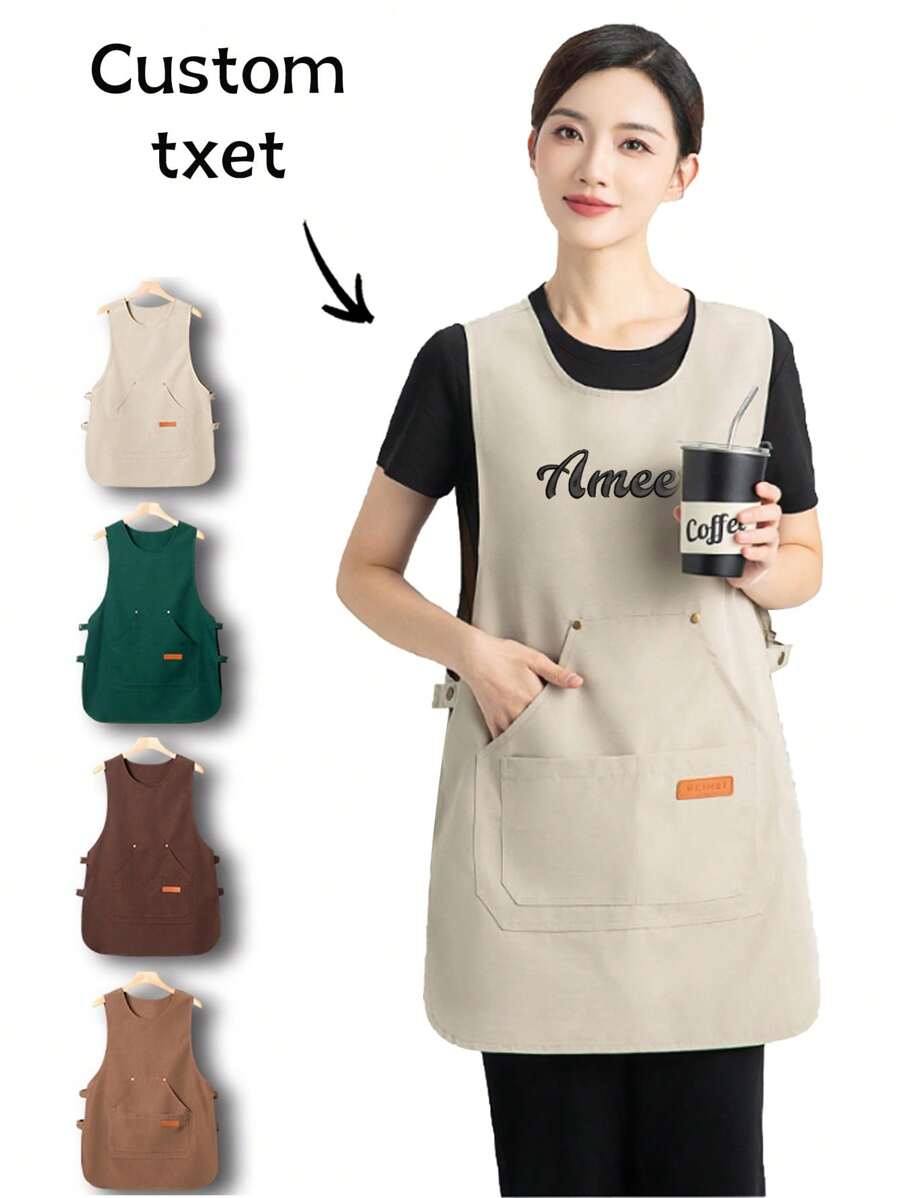 1PC Personalized Embroidered Chef Apron, Custom Logo Apron, Your Own Text Or Logo Embroider Apron, Custom Kitchen Apron, Unique Gift For Her,Mother's Day Gifts, Father's Day Gifts - Multicolor - View 1