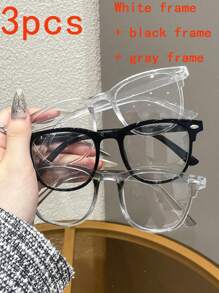 3/2/1 Pair Of Children's Fashionable Transparent Decorative Glasses, Square Round Frame, Retro And Simple, Photo Decorative Glasses, Suitable For Boys And Girls (With Glasses Case) - 彩色 - 查看 20