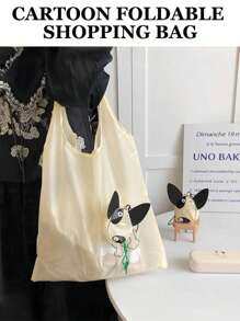 1pc/Cartoon Foldable Shopping Bag/Carry-On Portable Large-Capacity Shoulder Bag/Supermarket Bag/Storage Type Hanging Bag/Lightweight And Large-Capacity Shopping Bag/Can Be Folded Up To Become A Cute Cat Or Dog.