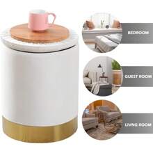 Velvet Storage Ottoman Multipurpose Footrest Stool With Metal Base Modern Round Vanity Stool Chair Ottoman Foot Stools Support 300 Lbs Padded Seat For Living Room (Cream (Velvet)) - 奶油色(天鵝絨) - 查看 4