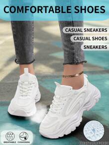 Sporty Front Chunky Sneakers For Women,Colorblock Leather Lace-Up Shoes Women Boots Women Lightweight Breathable Sneakers Women Shoes Outdoor Sports Shoes For Women Running Shoes Comfortable Casual Shoes For Women